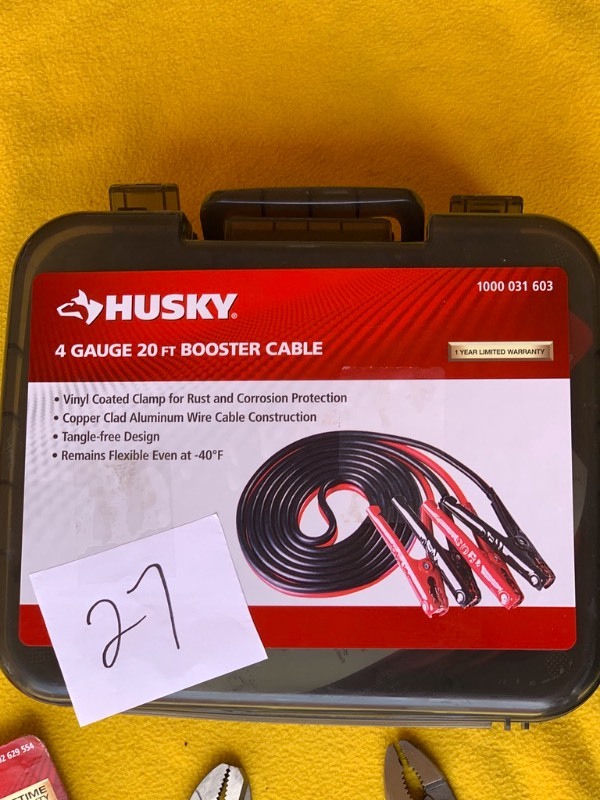 lot 27 image: Husky Tool Lot Booster Cable, Socket set, Pliers, Flashlight, Screwdrivers