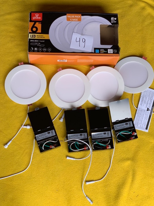 lot 49 image: Globe- 6 LED Recessed Lighting Kit Ultra Slim Round 4-Pack