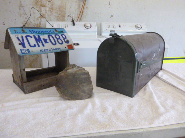 Mailbox, Bird House, Rock