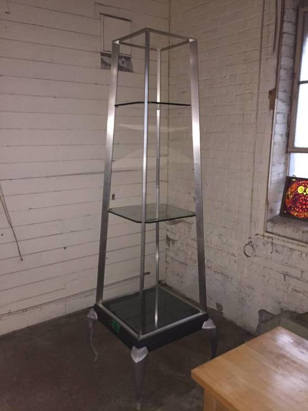 lot 2 image: Glass Curio Shelf with aluminum legs & frame