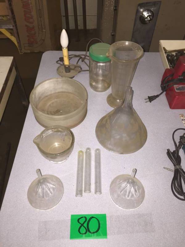 lot 80 image: Group of Glass  Beakers, Funnels etc