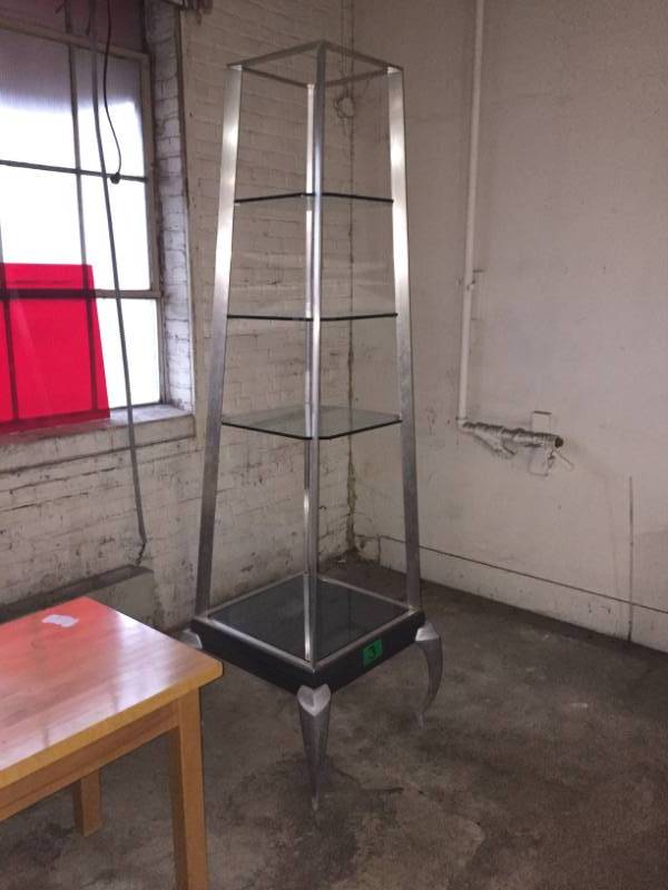 lot 3 image: Glass Curio Shelf with aluminum legs & frame