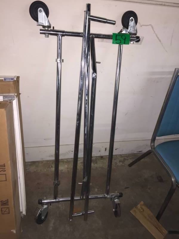 lot 59 image: Clothing Rack Commercial Quality Chrome on wheels