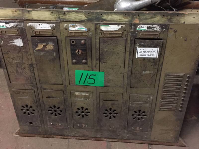 lot 115 image: Antique Solid Brass Fronted c 1922 Mail Boxes