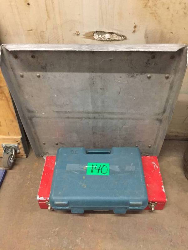 lot 140 image: Makita Impact Drill, Aluminum Dolly, Case of Files, etc