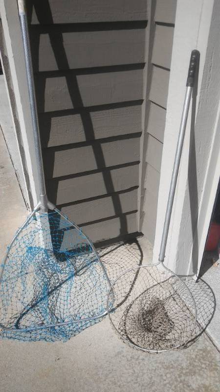 Two Fishing Nets & Minnow Bucket & Two Rods
