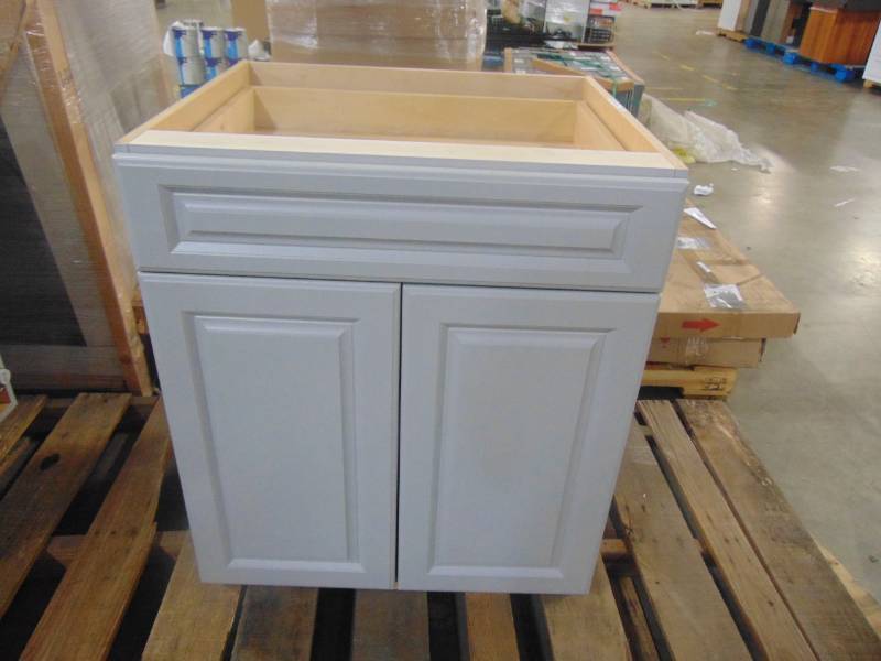 Hampton Bay Shaker Assembled 27x34 5x24 In Base Kitchen Cabinet With Ball Bearing Drawer Glides In Dove Gray Kb27 Sdv Mn Home Outlet Auction Burnsville 98 K Bid