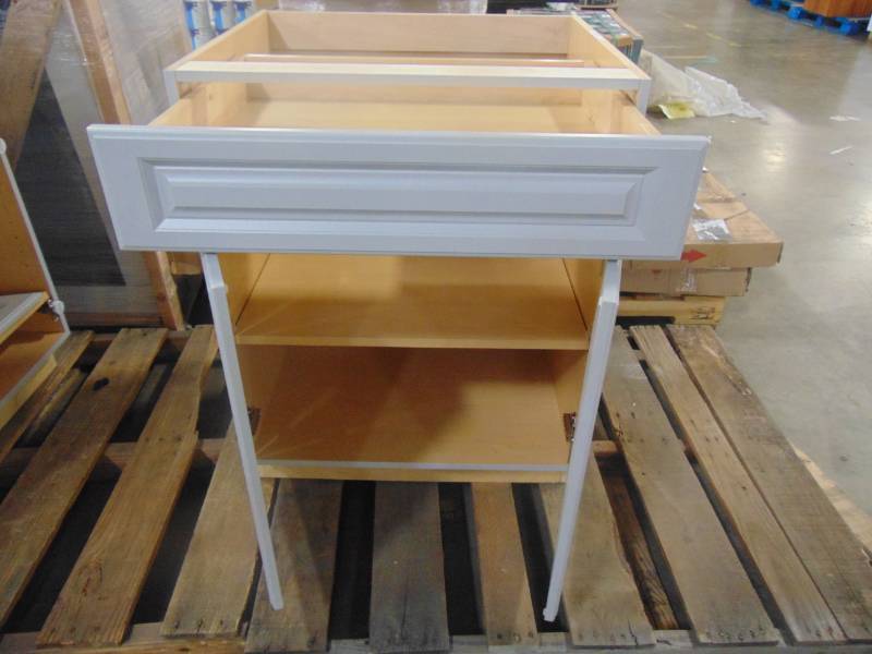 lot 443 image: Hampton Bay Shaker Assembled 27x34.5x24 in. Base Kitchen Cabinet with Ball-Bearing Drawer Glides in Dove Gray KB27-SDV