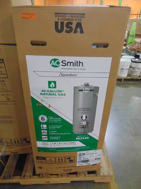 lot 490 image: A.O. Smith Signature 40-Gallon Short 6-year Limited 40000-BTU Natural Gas Water Heater G6-S4040NVR