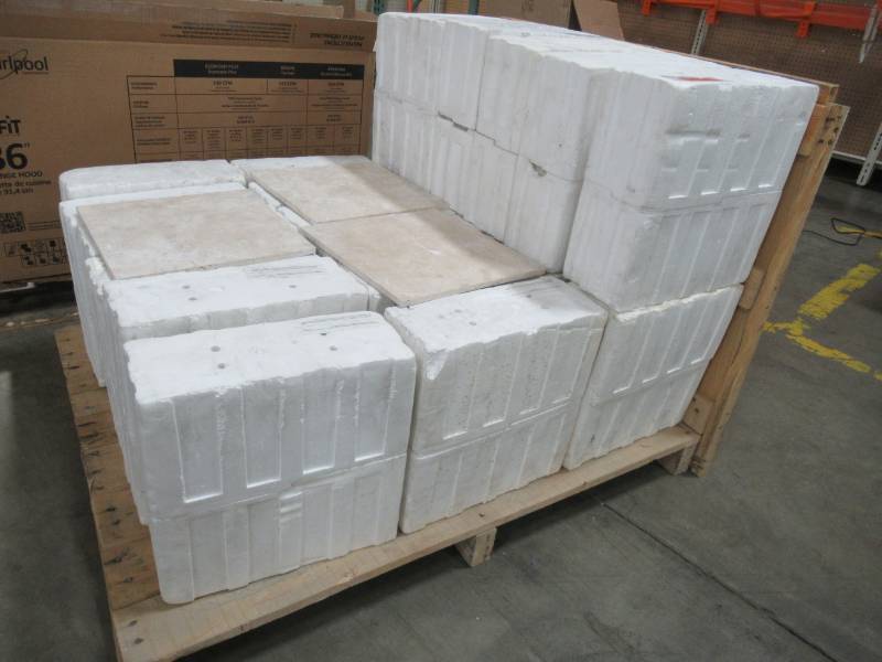 lot 28 image: Daltile Travertine Mediterranean Ivory 12 in. x 12 in. Natural Stone Floor and Wall Tile (10 sq. ft.  case) - 24 Cases, Model T73012121U