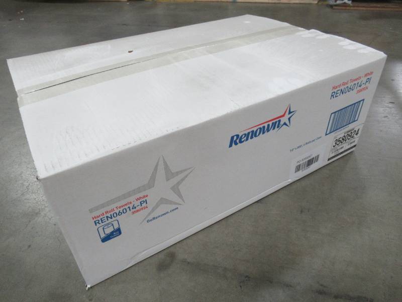 lot 114 image: Renown Natural White 8 in. Controlled Hardwound Paper Towels (800 ft. per Roll, 6-Rolls per Case) REN06014-PL - 1 Case