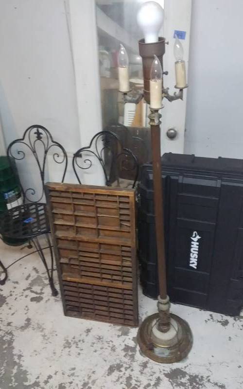 Vintage Printers Tray & Floor Lamp (Brass & Marble)