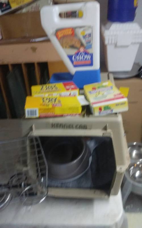 Pet Kennel With Cat Accessories, Bowls, Litter Box Liners