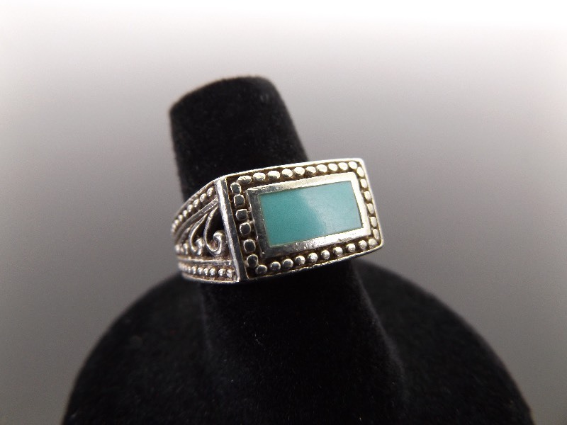 .925 Sterling Silver Ring Inlayed Turquoise Size 6.75
