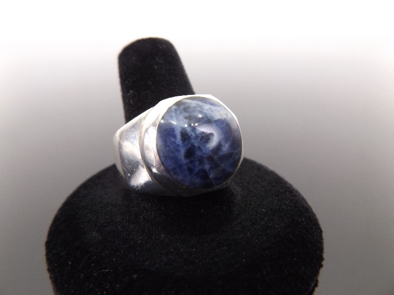 MENS .925 Sterling Silver Sodalite Cabochon Ring Size 11