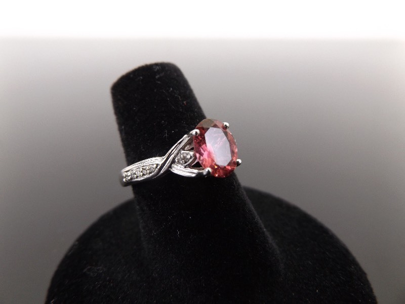 .925 Sterling Silver Pink Sapphire Diamond Accented Ring Size 6.25