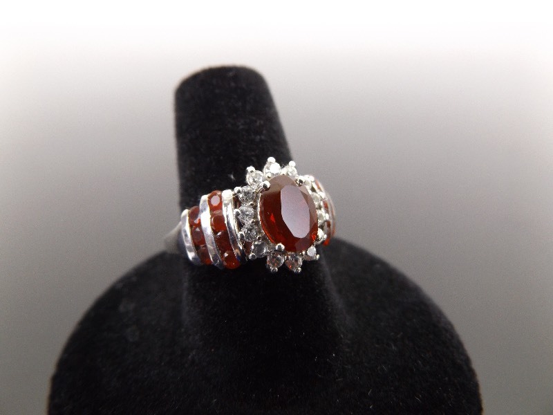 .925 Sterling Silver Ruby Crystal Ring Size 7.5