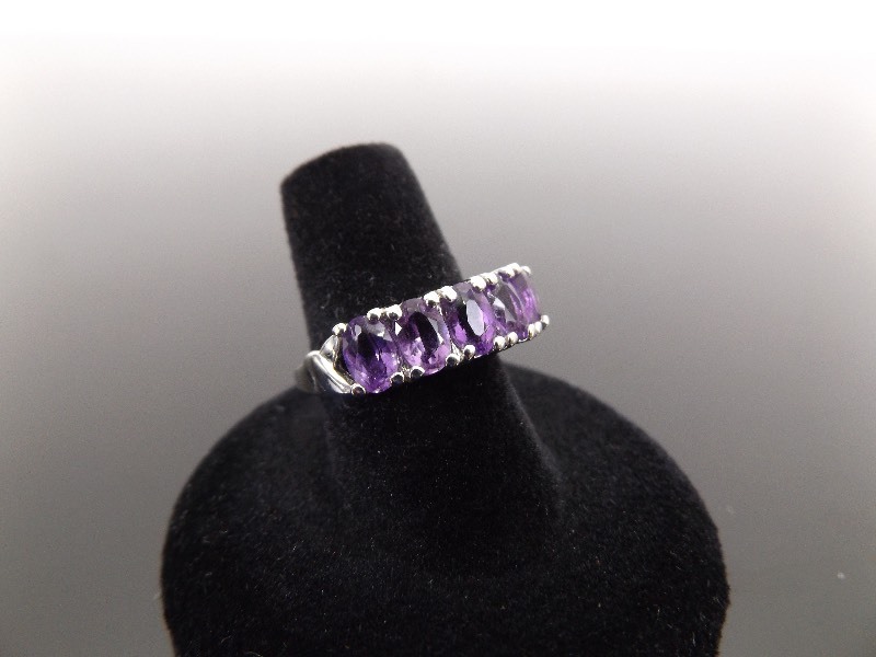.925 Sterling Silver Amethyst Crystal Ring Size 7.25