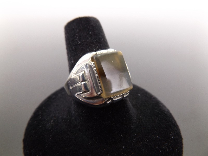 .925 Sterling Silver Agate Ring Size 8.5
