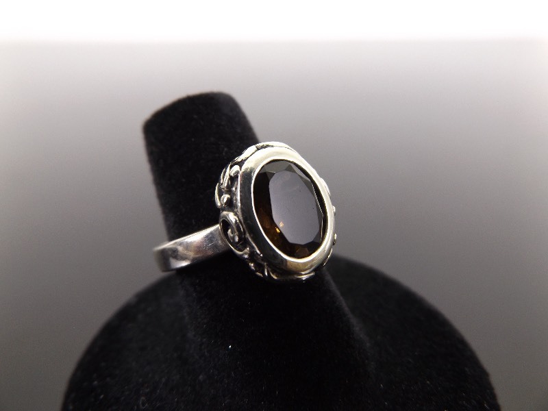 .925 Sterling Silver Smokey Quartz Ring Size 6.25