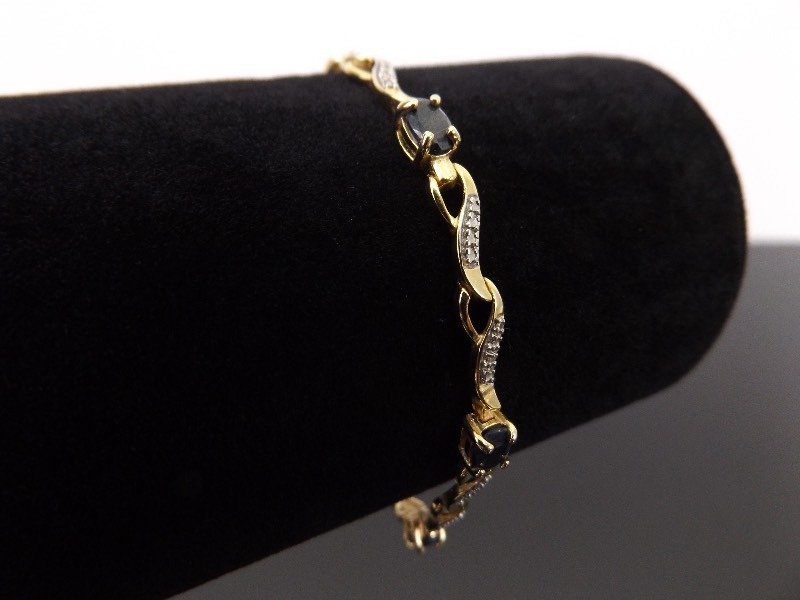 .925 Sterling Silver Sapphire Diamond Accented Vermeil Tennis Bracelet