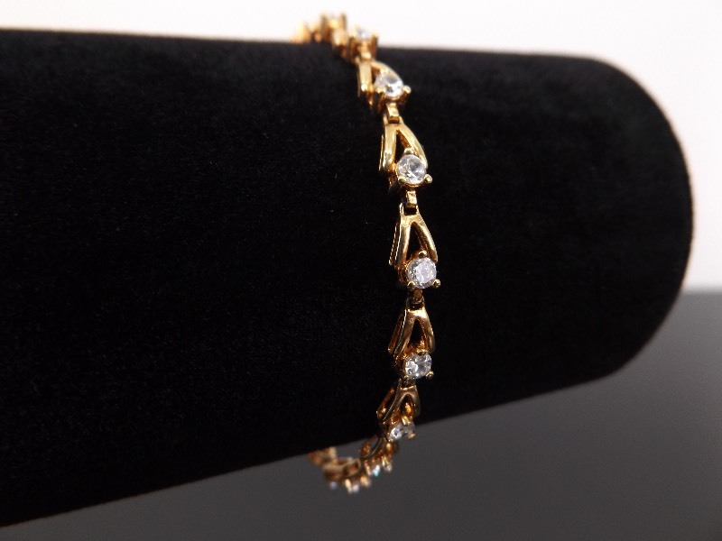 .925 Sterling Silver Crystal Accented Vermeil Tennis Bracelet