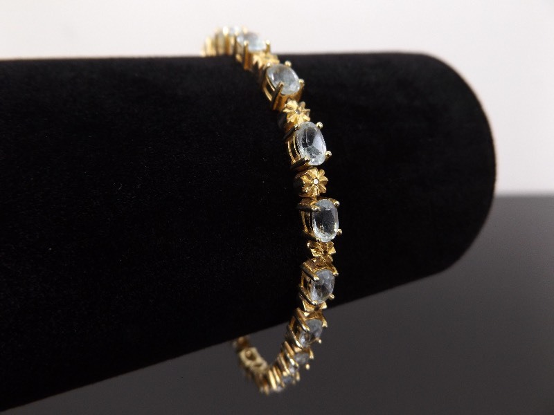 .925 Sterling Silver Topaz Diamond Accented Vermeil Tennis Bracelet