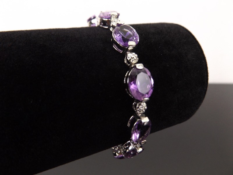 NEW .925 Sterling Silver Amethyst Crystal Tennis Bracelet