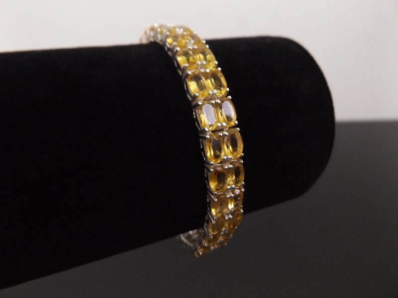 .925 Sterling Silver Citrine Crystal Tennis Bracelet