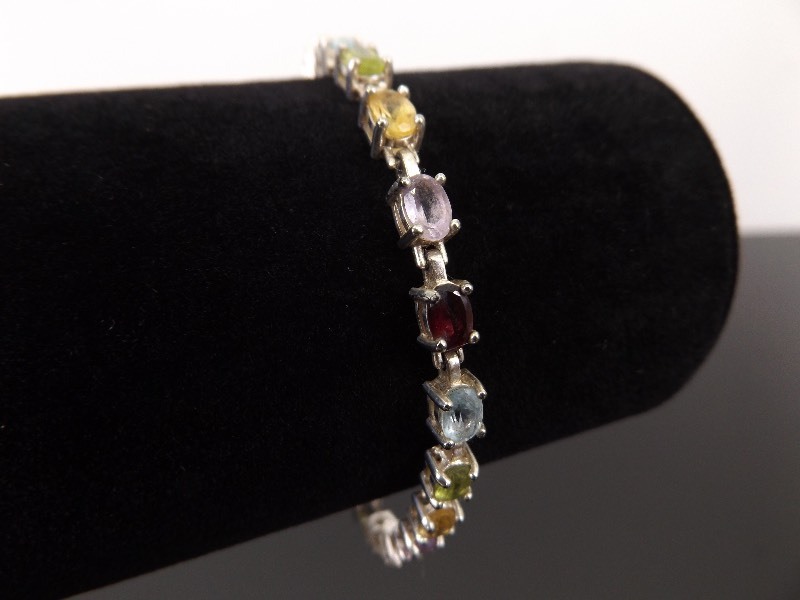 .925 Sterling Silver Multi Colored Crystal Tennis Bracelet