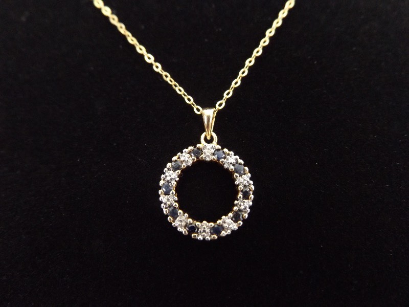 .925 Sterling Silver Sapphire Crystal Hoop Vermeil Pendant Necklace