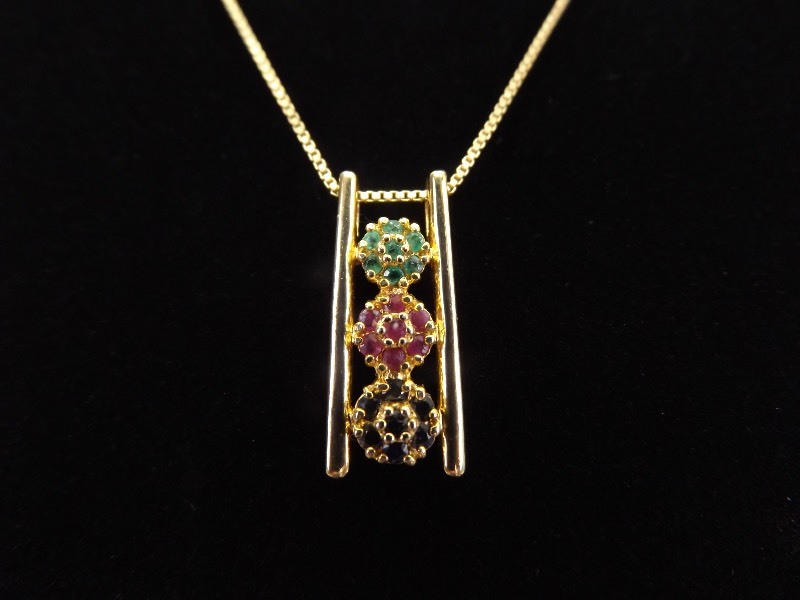 .925 Sterling Silver Multi Stone Vermeil Pendant Necklace