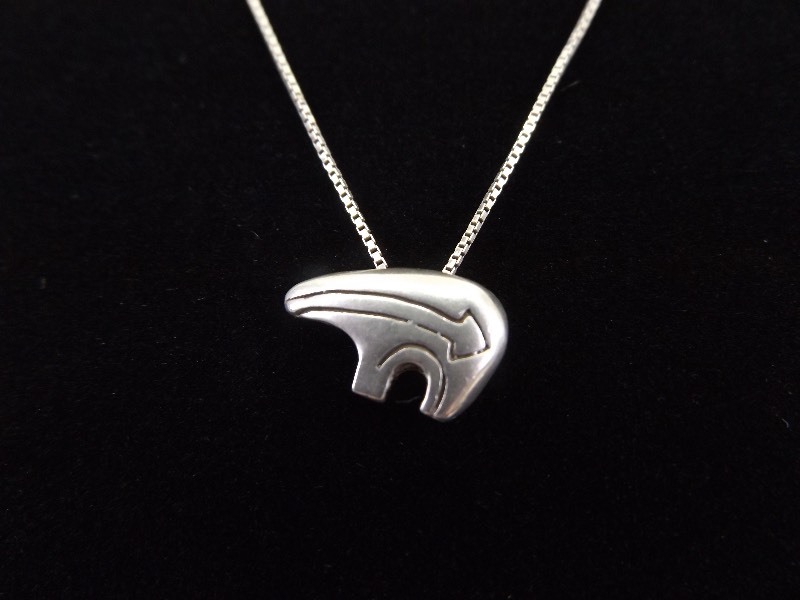 .925 Sterling Silver Zuni Bear Slide Pendant Necklace