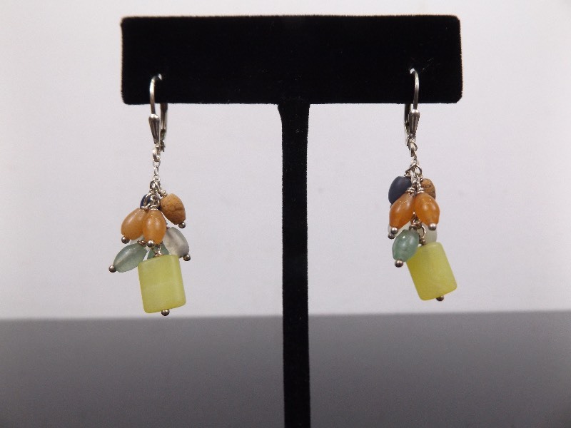 .925 Sterling Silver Multi Stone Hook Clasp Dangle Earrings