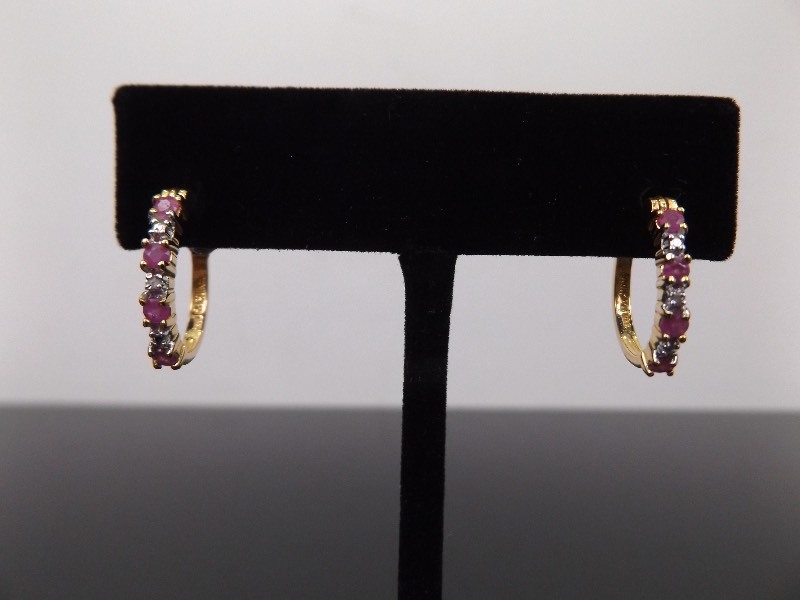 .925 Sterling Silver Diamond Accented Ruby Crystal Vermeil Clasp Earrings
