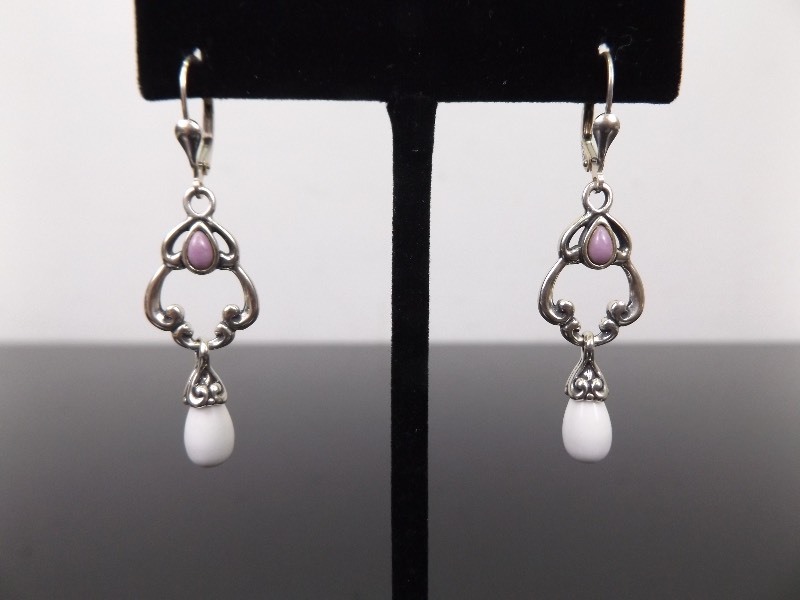 .925 Sterling Silver Carolyn Pollack White Agate Hook Clasp Earrings