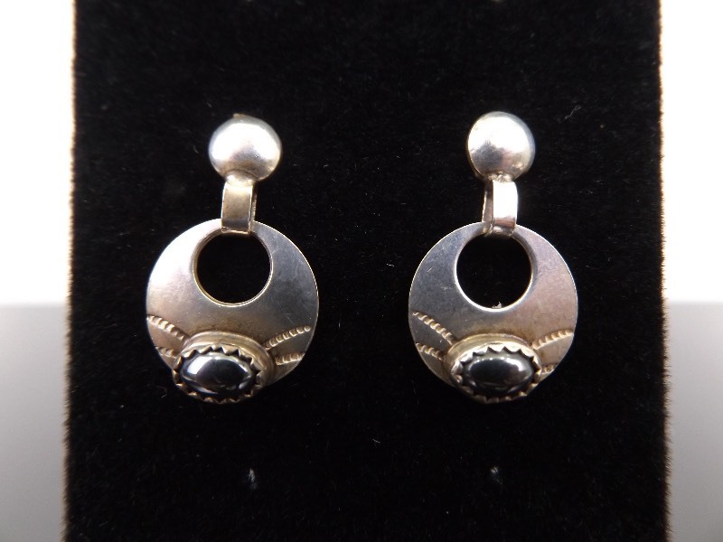 .925 Sterling Silver Hematite Cabochon Post Earrings