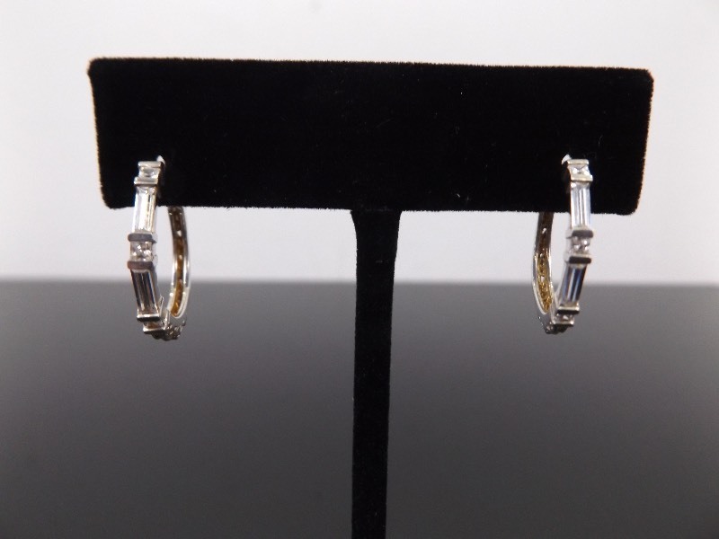 .925 Sterling Silver Art Nouveau Crystal Hoop Earrings