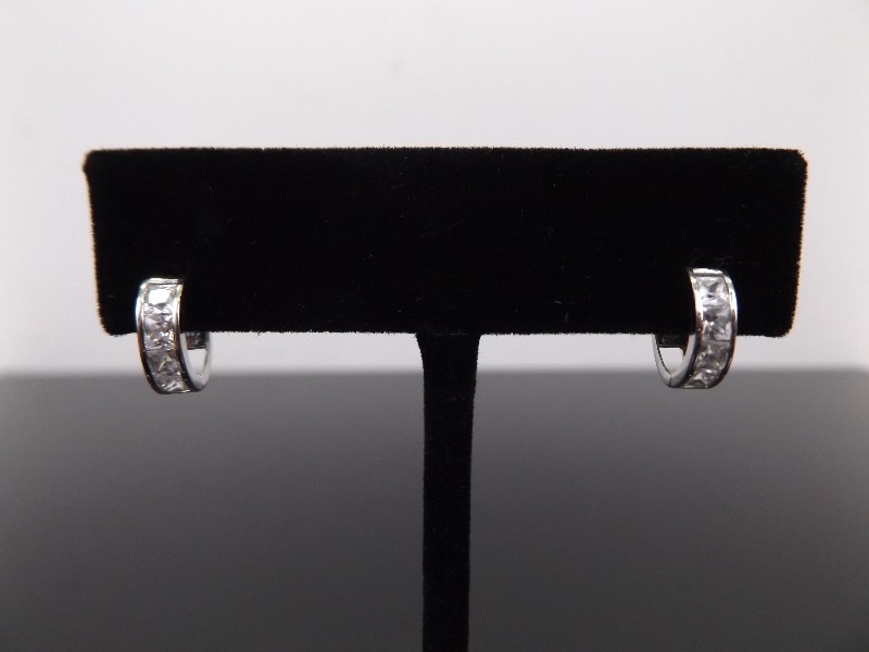 .925 Sterling Silver Crystal Hoop Earrings