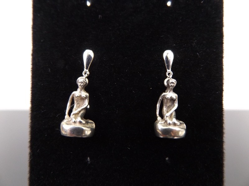 .925 Sterling Silver Bernhard Hertz Denmark Nude woman Post Earrings
