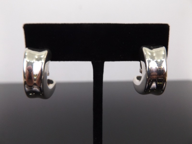 .925 Sterling Silver Thick Half Hoop Clasped Post Earrings