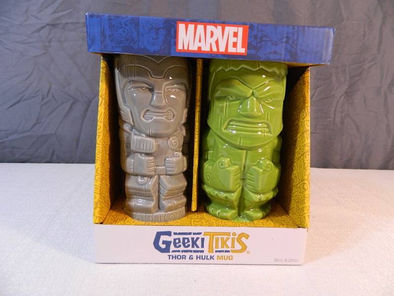 lot 34 image: New Marvel Geeki Tiki Thor and Hulk Mugs