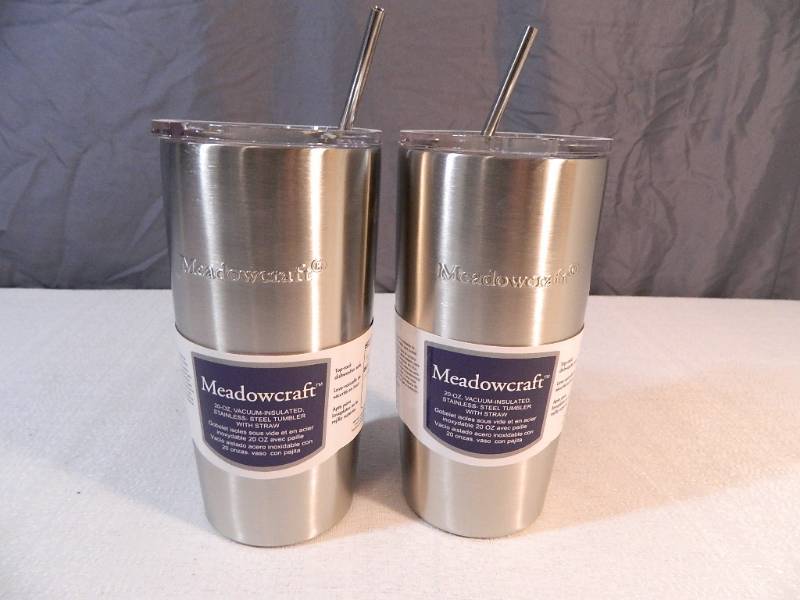 lot 129 image: 2 New Stainless Steel Vacuum Insulated Tumblers with Metal Straws