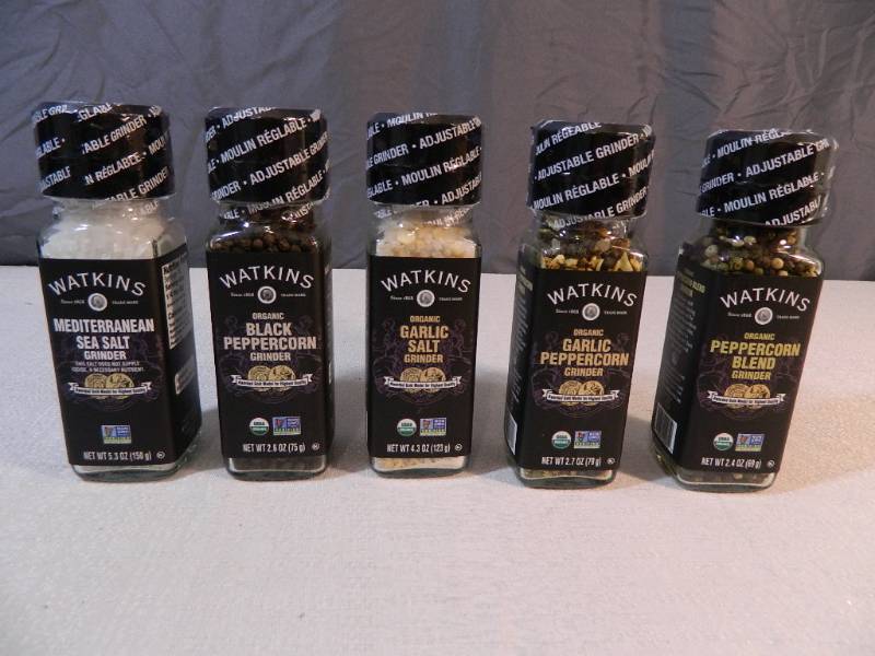 lot 134 image: 5 New Watkins Spices in Grinders