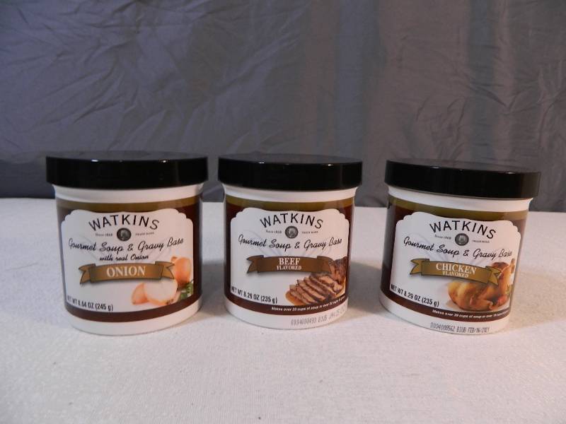 lot 138 image: 3 New Watkins Gourmet Soup and Gravy Base