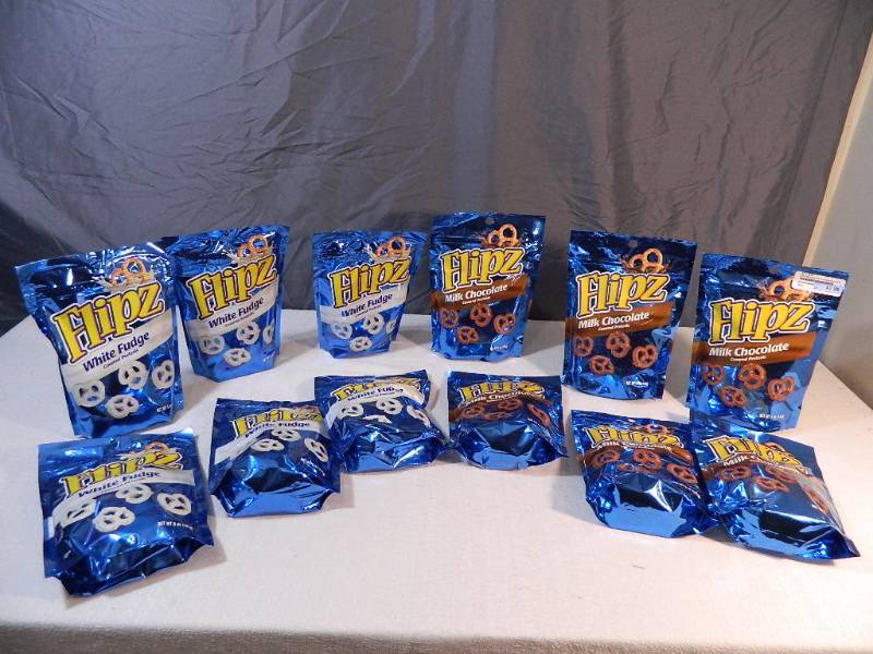 lot 161 image: 12 New Bags of Flipz Covered Pretzels