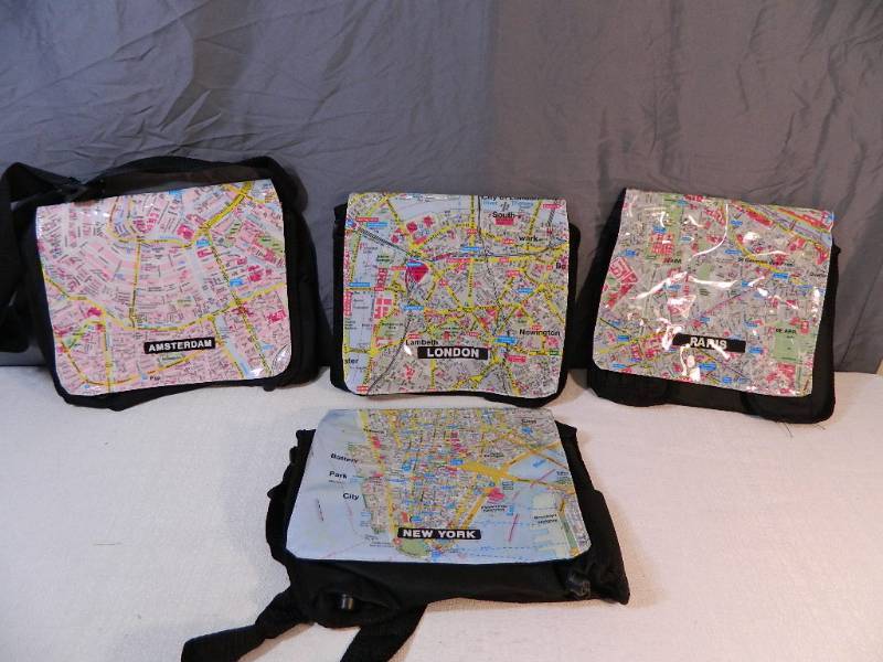lot 185 image: 4 New Adorable Crossbody Map Bags