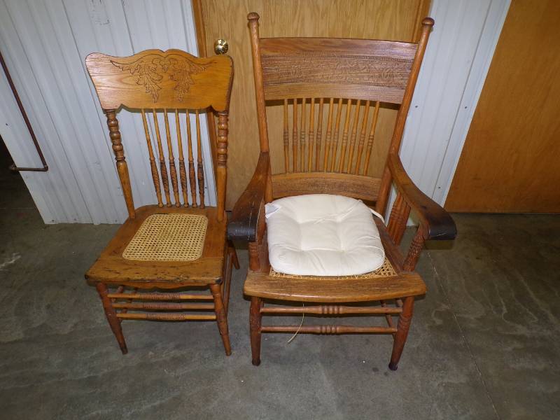 lot 52 image: Pair Of Vingtage Chairs with Wicker Seats