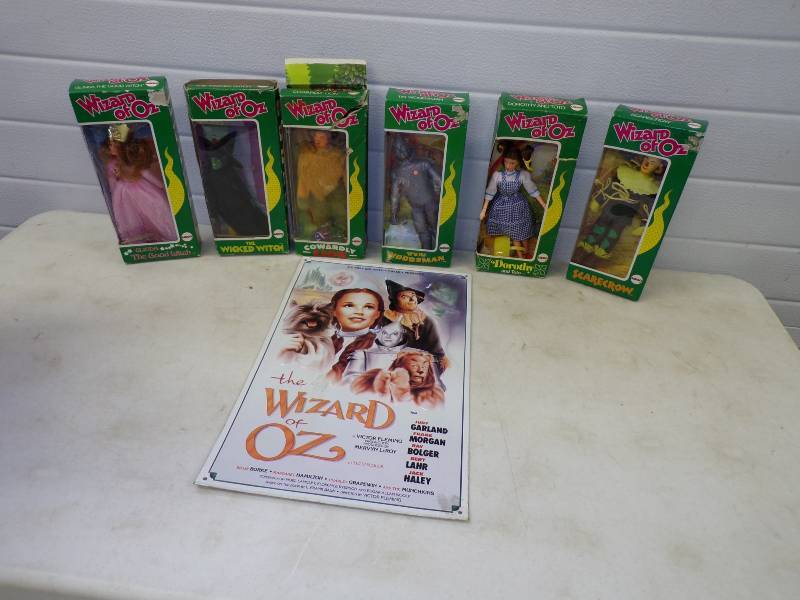 lot 96 image: Vintage Wizard of Oz Dolls with metal sign