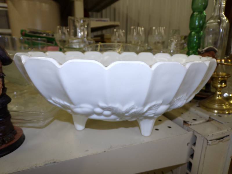 lot 157 image: Milk Glass Bowl with large lot of Vintage Glassware